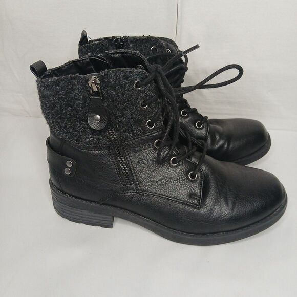Forever Woman's Black Combat Ankle Boots Size 8 Grunge Emo Streetwear Goth Witch - Picture 3 of 8